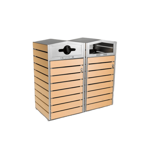 Commercial Zone Woodview Double-Sided Recycler 42 Gallon Waste Container, Light Oak